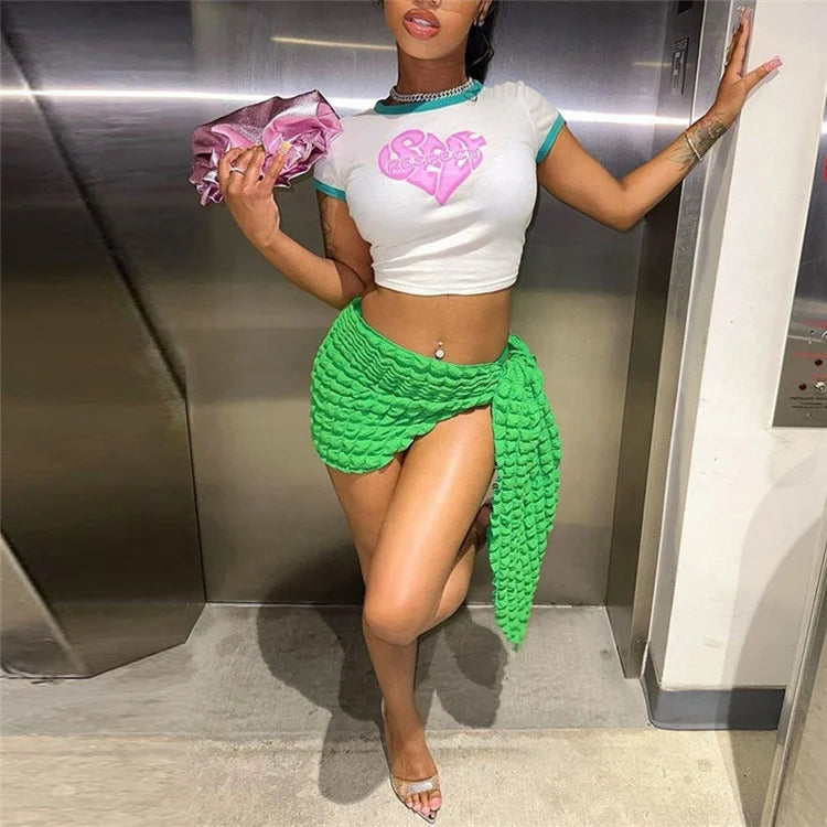 Women's Fashion Printed Round Neck Short Sleeve Crop