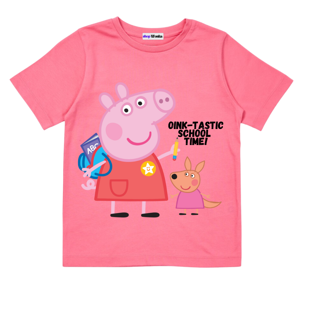 Peppa Pig School Time- Customisable Kids T-shirt (Pink)