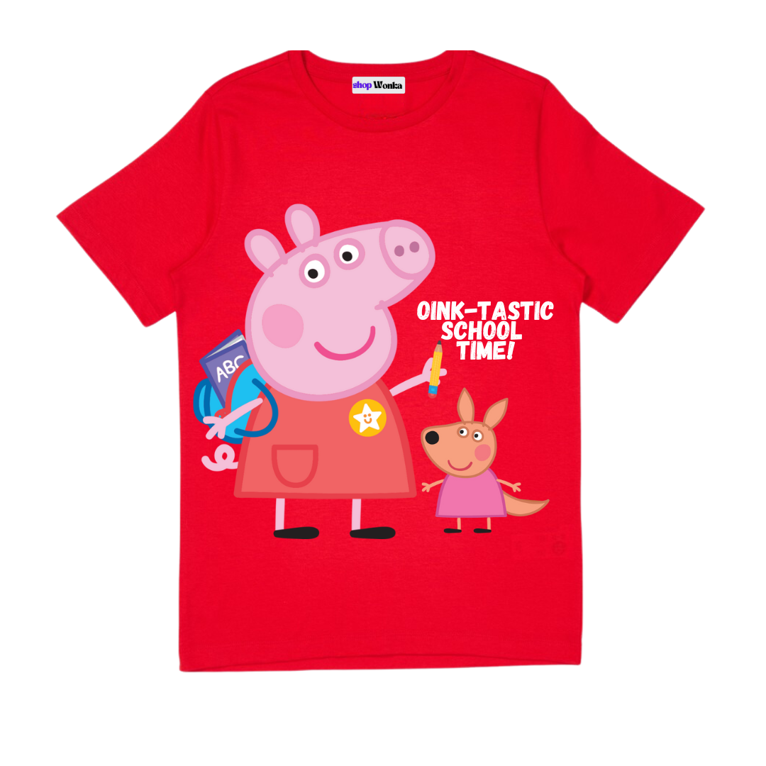 Peppa Pig School Time- Customisable Kids T-shirt (Red)