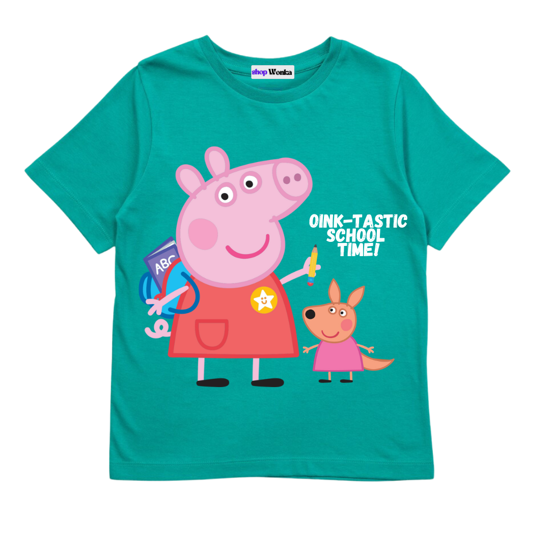 Peppa Pig School Time- Customisable Kids T-shirt (Green)