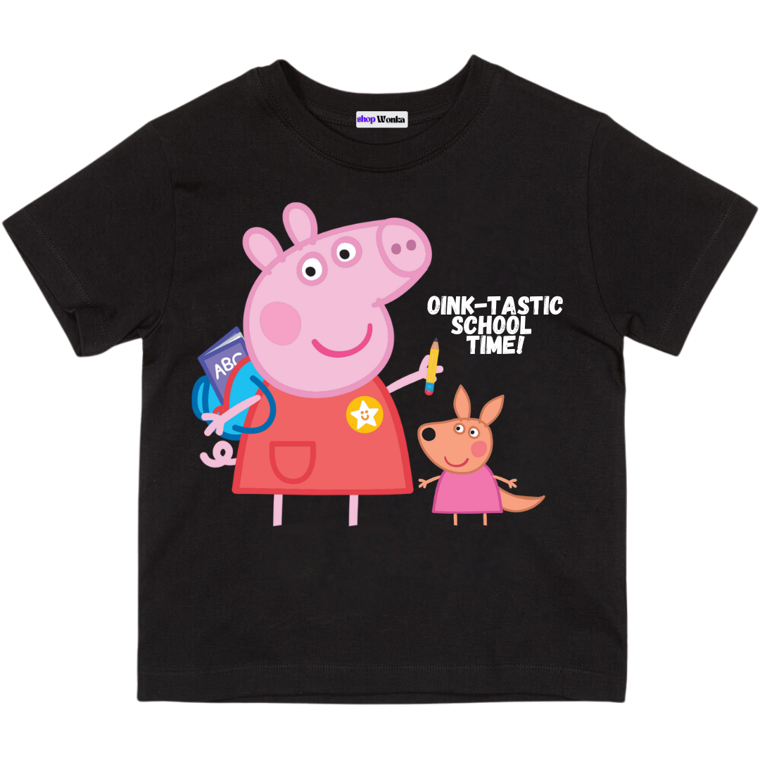 Peppa Pig School Time- Customisable Kids T-shirt (Black)