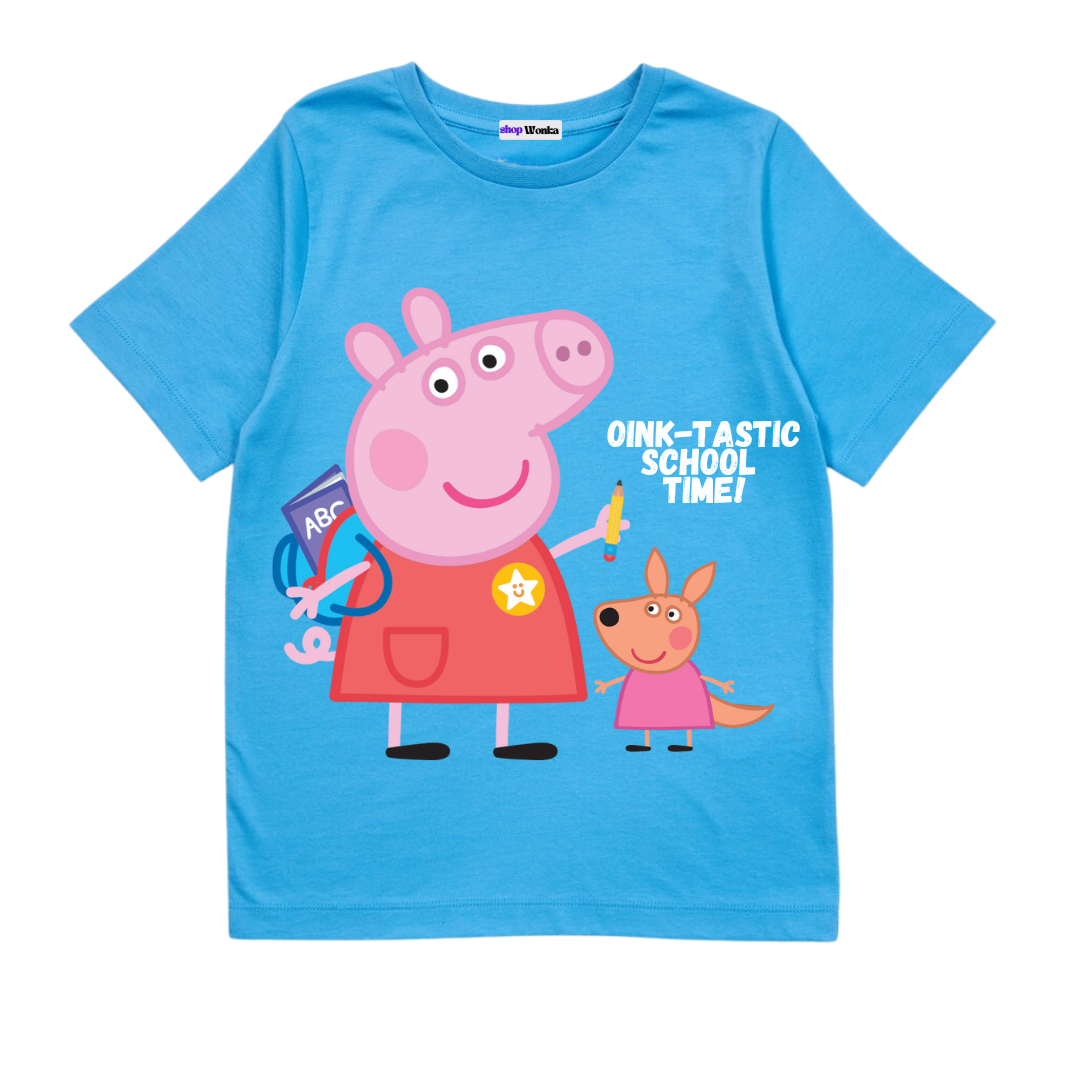 Peppa Pig School Time- Customisable Kids T-shirt (Blue)