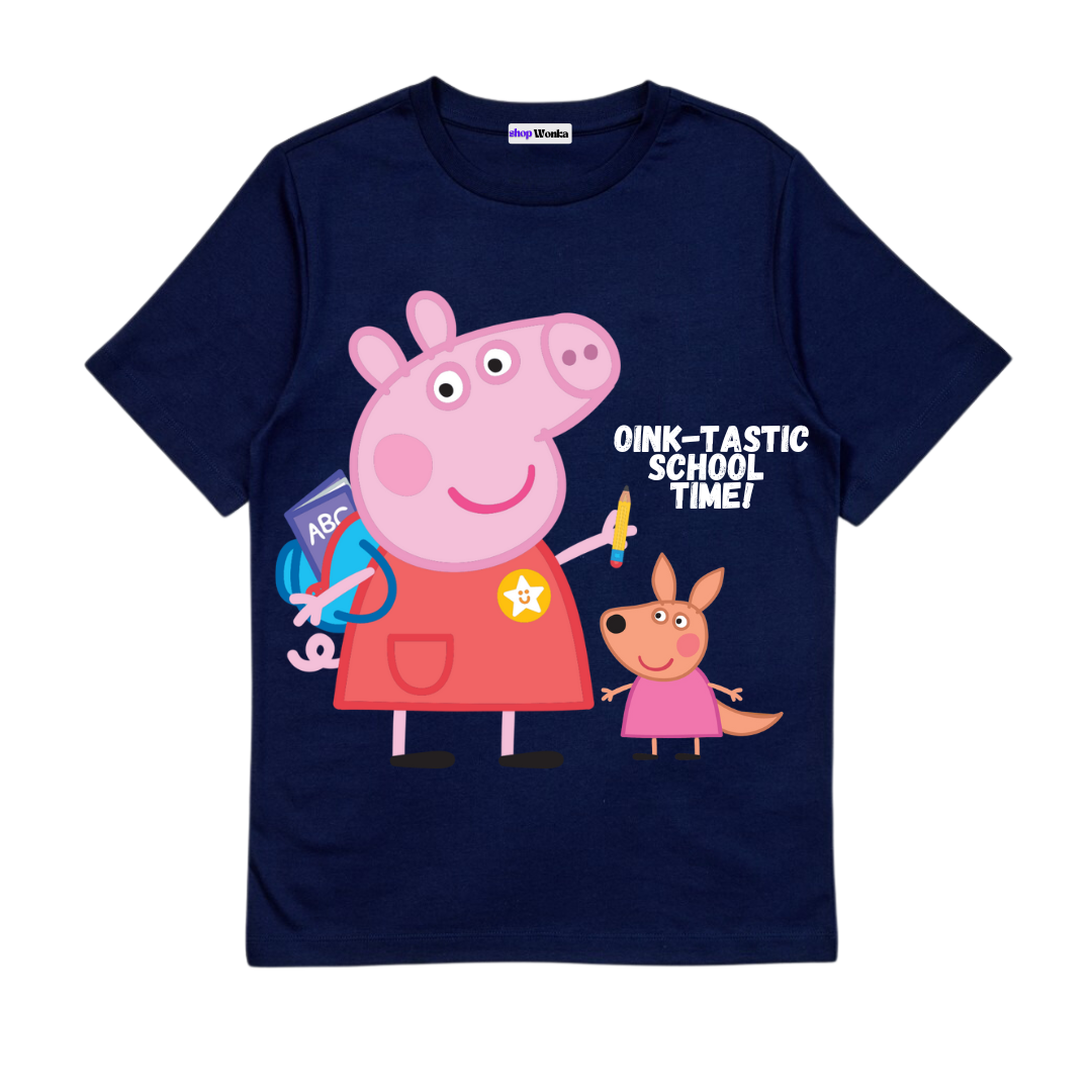 Peppa Pig School Time- Customisable Kids T-shirt (Navy)