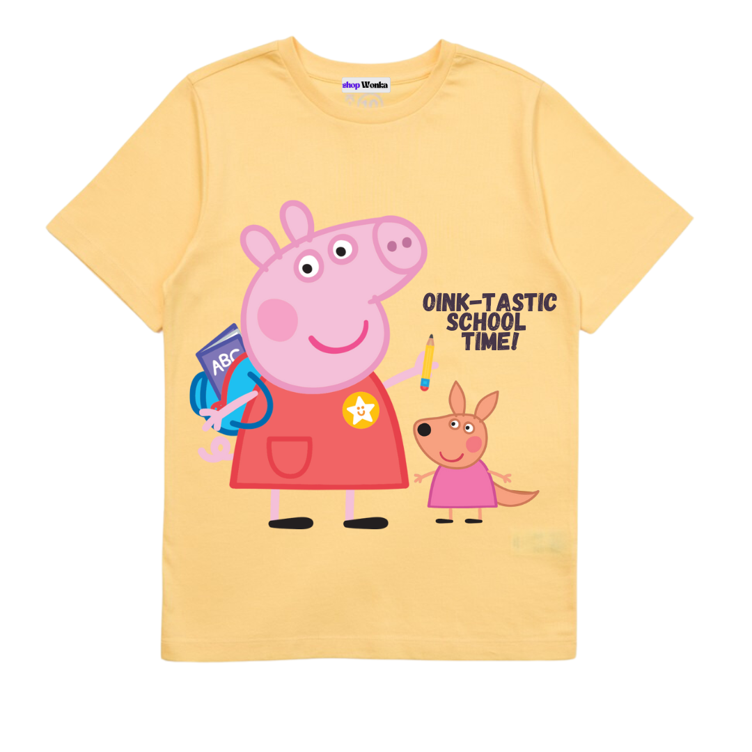 Peppa Pig School Time- Customisable Kids T-shirt (Yellow)