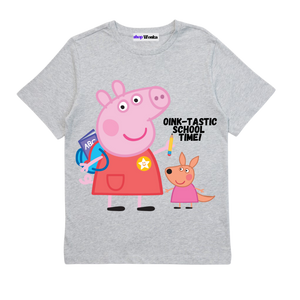 Peppa Pig School Time- Customisable Kids T-shirt (Gray)