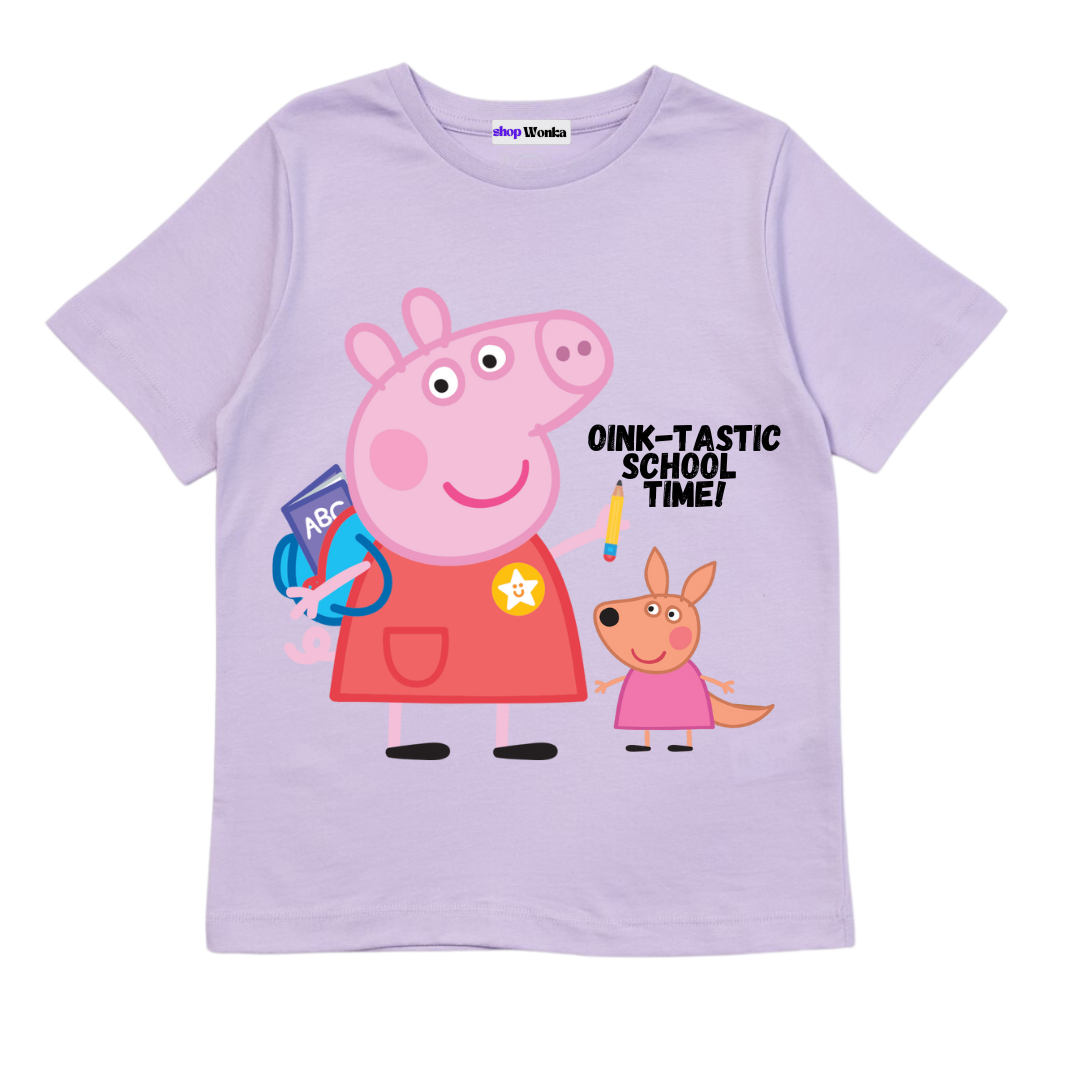 Peppa Pig School Time- Customisable Kids T-shirt (Purple)