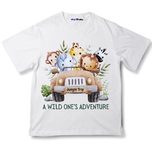 Wild one's adventure, 100% cotton, customisable t-shirt for kids, cartoon animals