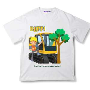 blippi & excavator customisable t-shirt, 100% cotton, t-shirts for kids, blippi tshirt