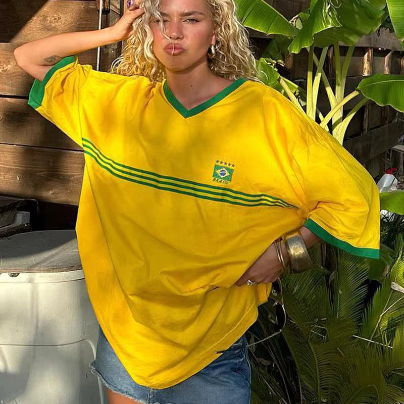 Brazil Embroidered Y2k Oversized T-shirt – ShopWonka