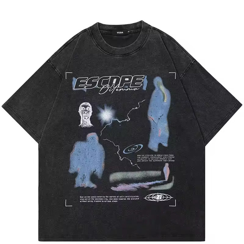 "Soft, washed vintage graphic t-shirt with a loose, oversized fit, featuring bold retro-inspired graphic design, offering a relaxed, timeless style."