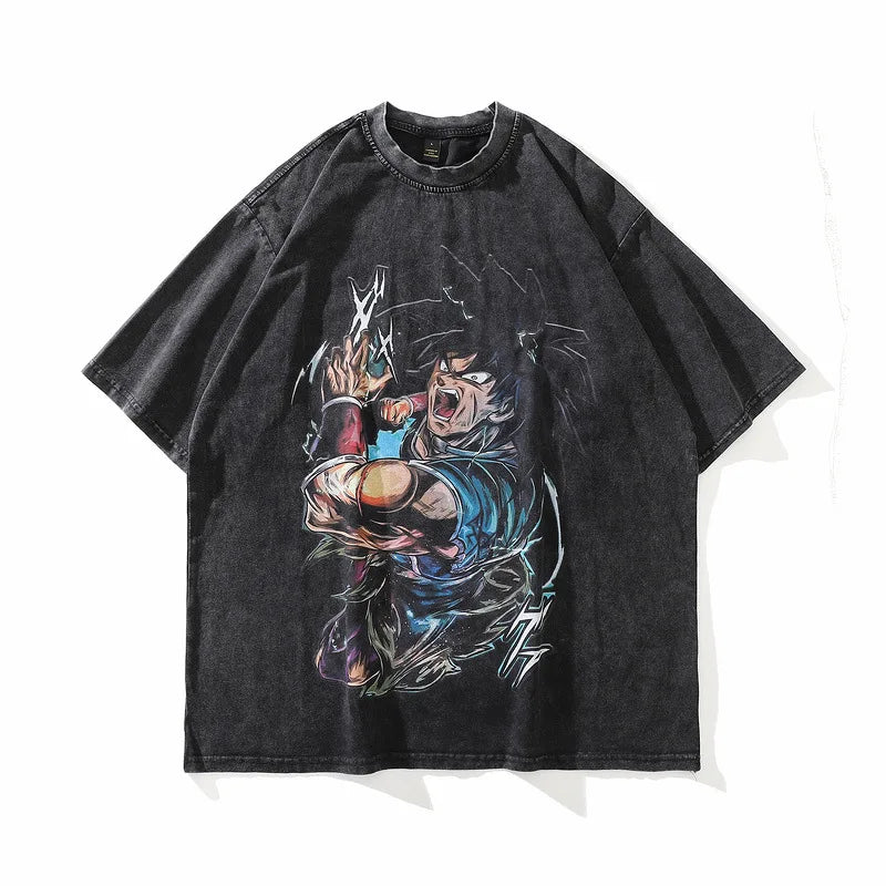 SON GOKU - Distressed Acid Wash T-shirt