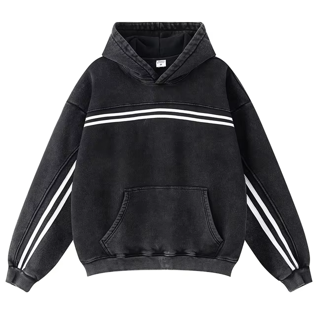 "Men's vintage washed loose fit hoodie with a relaxed, oversized silhouette, ribbed cuffs and hem, kangaroo pocket, and adjustable drawstring hood, perfect for casual, everyday wear."