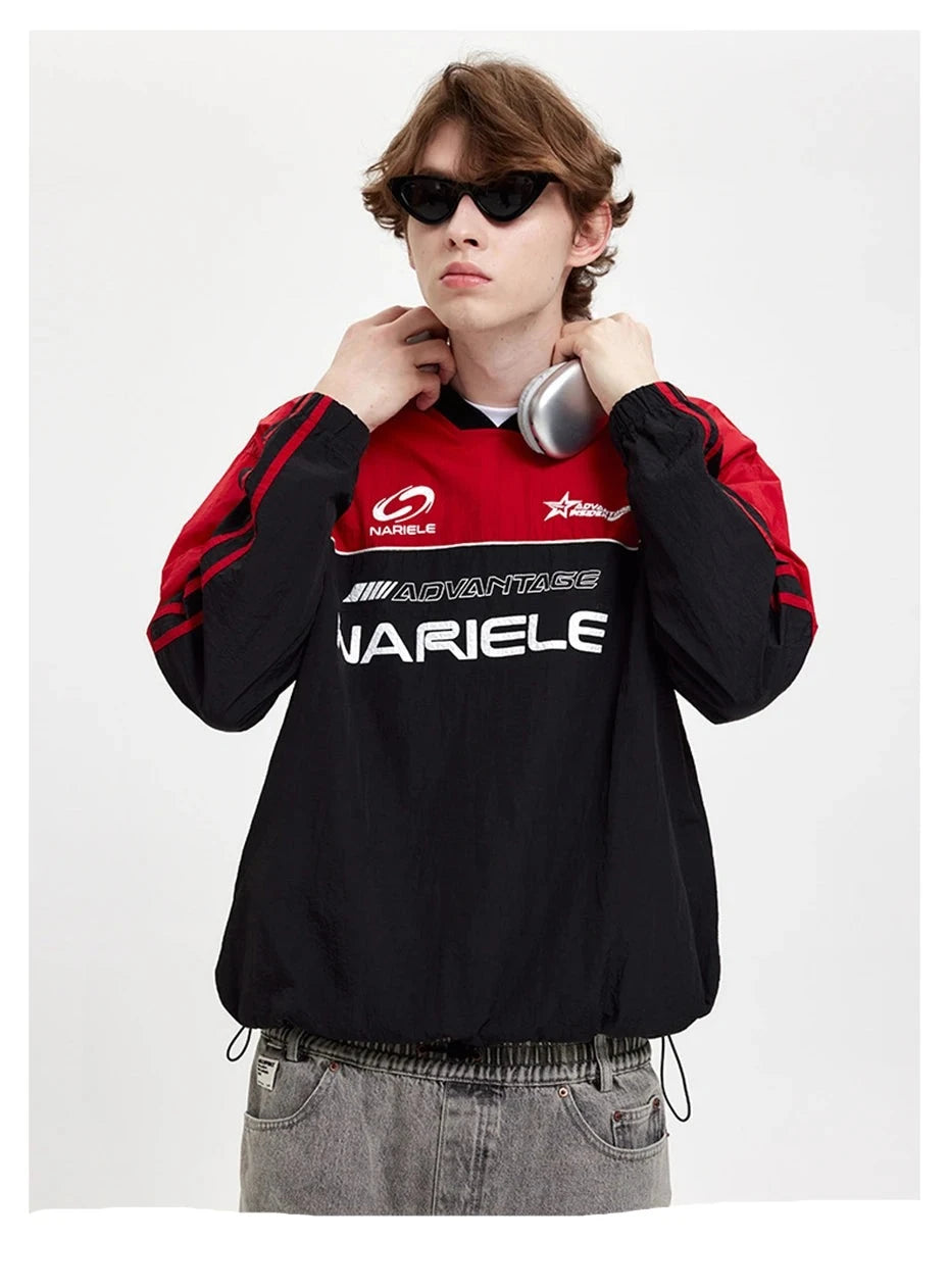 "NARIELE" Racing V-Neck Track Sweatshirt, Oversized Sweatshirts, Men's Seatshirts, Sports Sweatshirts