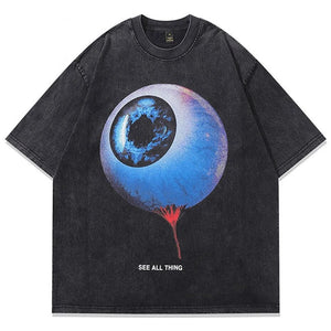 SEE ALL THING - Washed Oversized T-shirt, graphic tshirt, summer men's tshirt