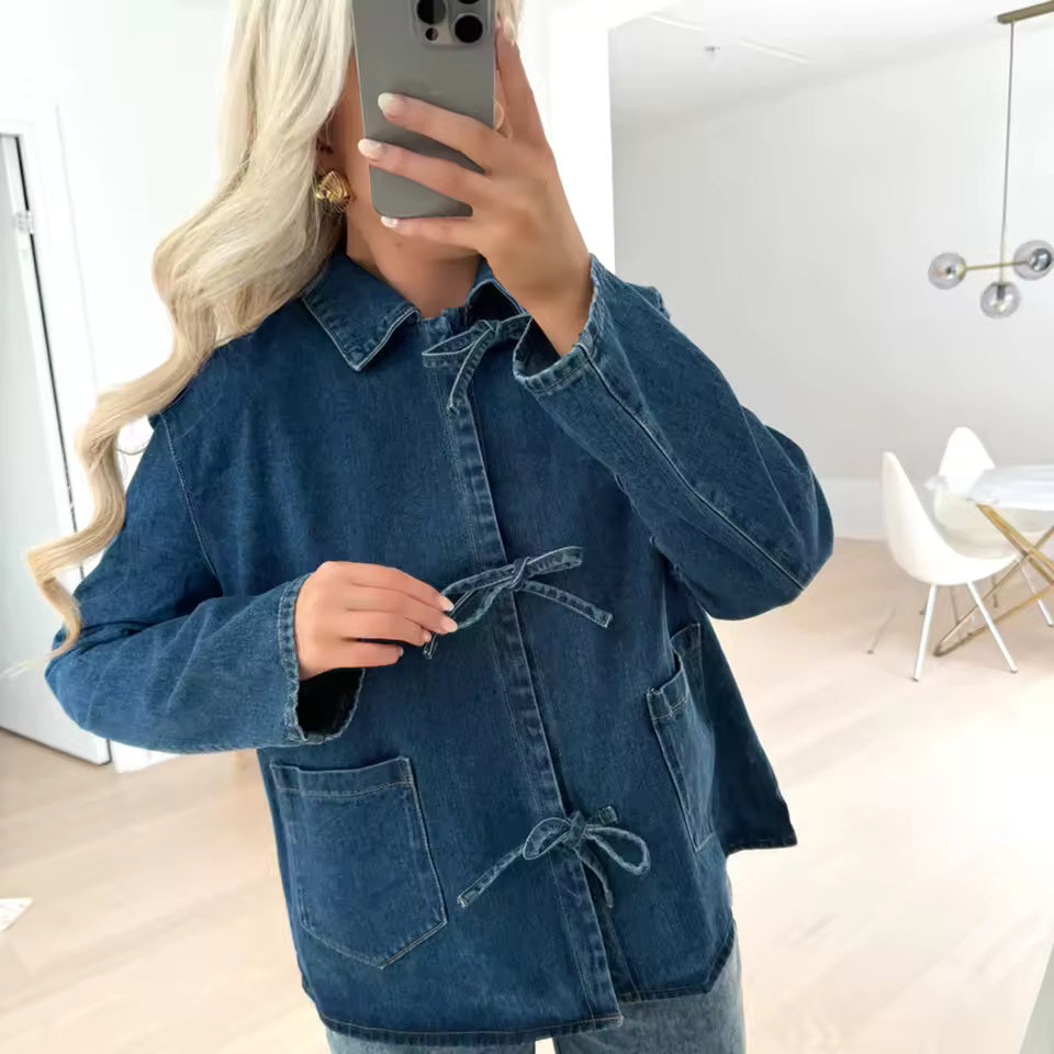 Vintage Denim Blouse Tie Jacket