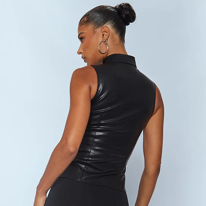 Front Cut Out Leather Tank Top