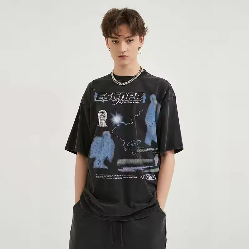 Escapar - Washed Vintage Loose Fit Graphic T-shirt