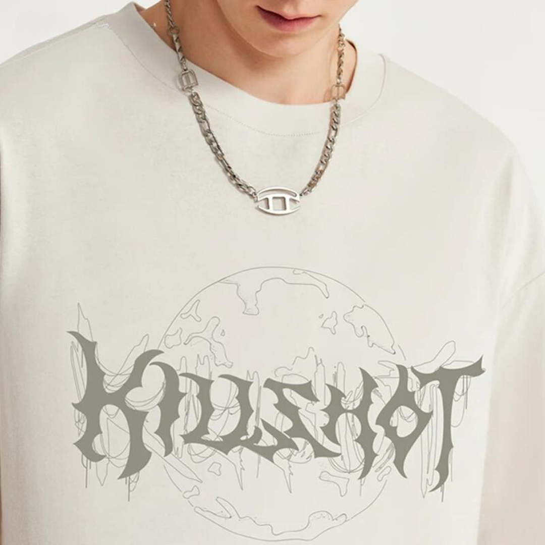 Graffiti Earth Print Oversized T-shirt