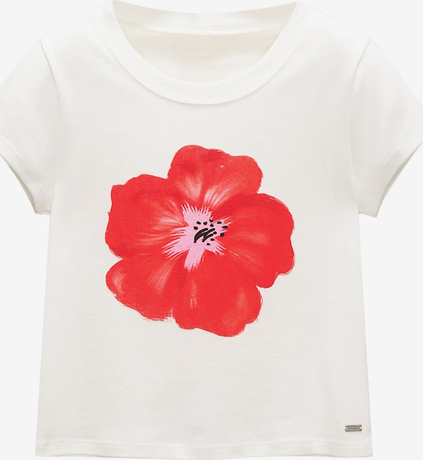 White Floral Graphic Baby Tee