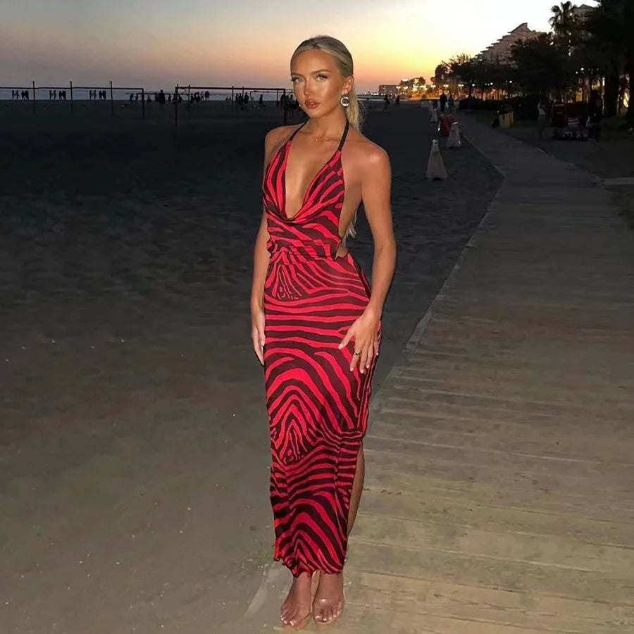 Hot sale latest design solid backless spaghetti strap autumn dress long slim high slit party dress with high quality